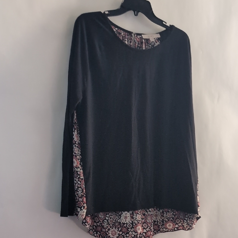 LOFT Black Long Sleeve Top with Floral Y2K Back Size XL